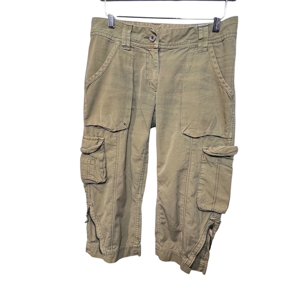 Y2K Bomb Boogie Womens Cargo Capri Pants Ripstop 29 Khaki Tan Cropped Utility